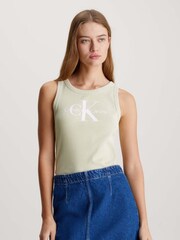 Calvin Klein Green Logo Rib Tank Top - Image 1 of 9