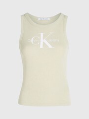 Calvin Klein Green Logo Rib Tank Top - Image 4 of 9