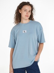 Calvin Klein Blue Boyfriend Rib Label T-Shirt - Image 1 of 7
