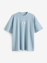 Calvin Klein Blue Boyfriend Rib Label T-Shirt - Image 4 of 7