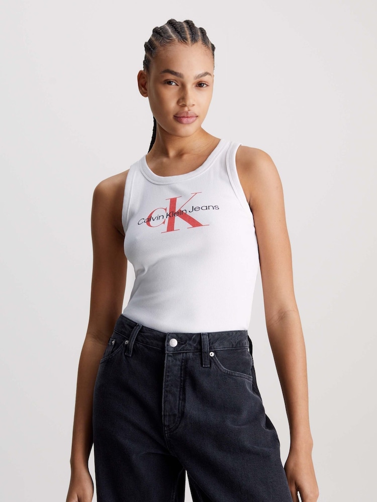 Calvin Klein White Logo Rib Tank - Image 1 of 10