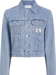 Calvin Klein Blue 100% Cotton Cropped 90s Denim Jacket - Image 1 of 4