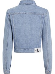 Calvin Klein Blue 100% Cotton Cropped 90s Denim Jacket - Image 2 of 4