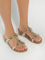 Dune London Cream Kaleidoscopes Jewel T-Bar Wedge Sandals - Image 1 of 7
