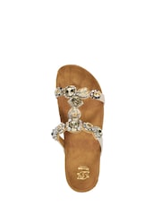 Dune London Cream Kaleidoscopes Jewel T-Bar Wedge Sandals - Image 6 of 7