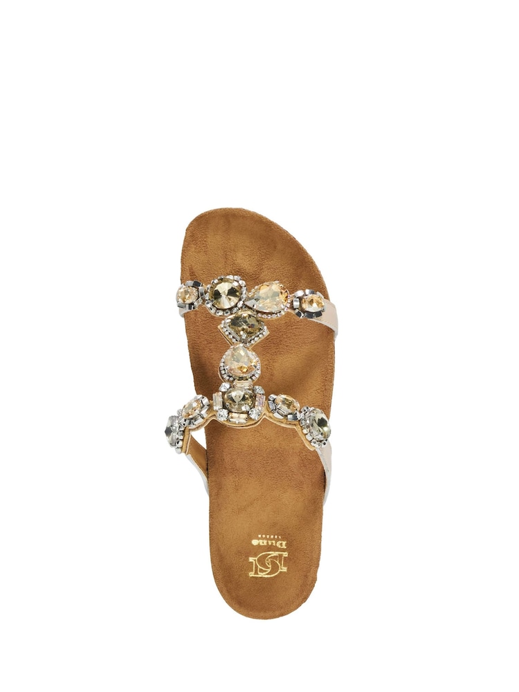Dune London Cream Kaleidoscopes Jewel T-Bar Wedge Sandals - Image 6 of 7