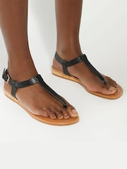 Dune London Black Slim Print Lari Wedge Toe Post Sandals - Image 1 of 7