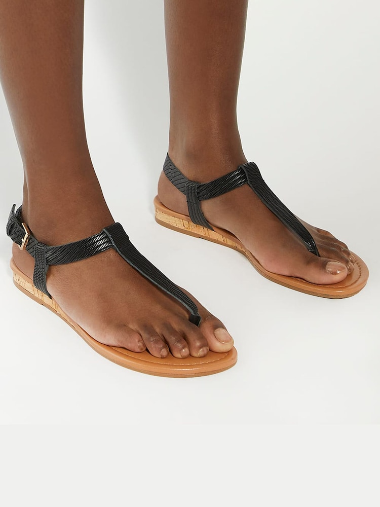 Dune London Black Slim Print Lari Wedge Toe Post Sandals - Image 1 of 7