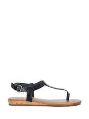 Dune London Black Slim Print Lari Wedge Toe Post Sandals - Image 3 of 7