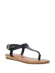 Dune London Black Slim Print Lari Wedge Toe Post Sandals - Image 4 of 7