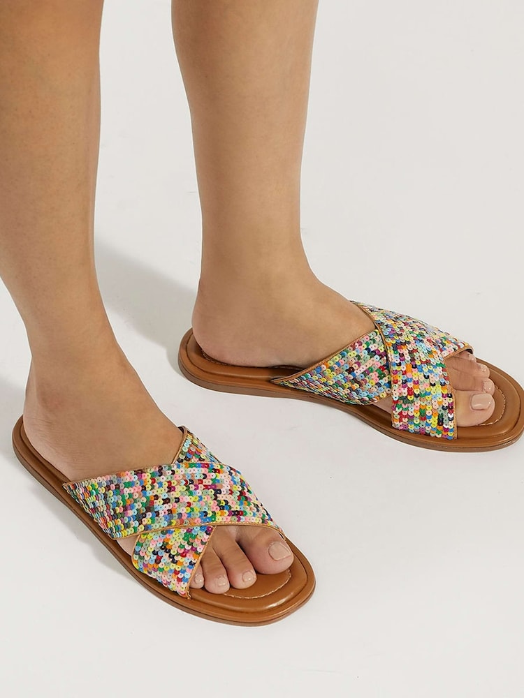 Dune London Black Lumas Sequin Slider Sandals - Image 1 of 7