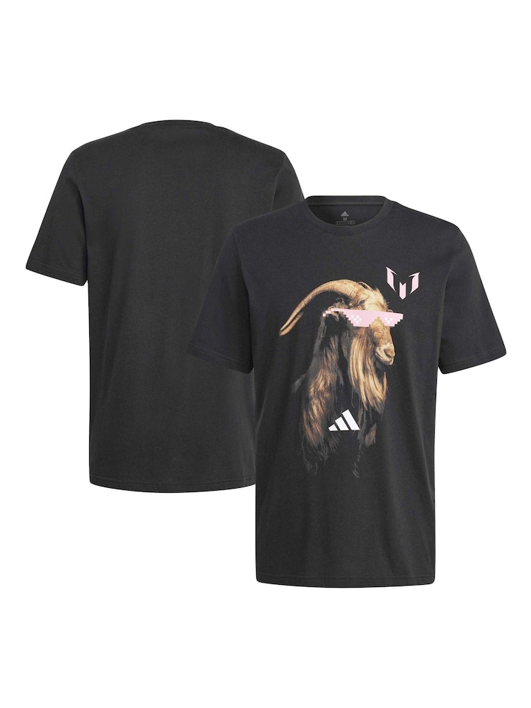 adidas Black 100% Cotton Inter Miami CF Messi Goat T-Shirt - Image 1 of 3