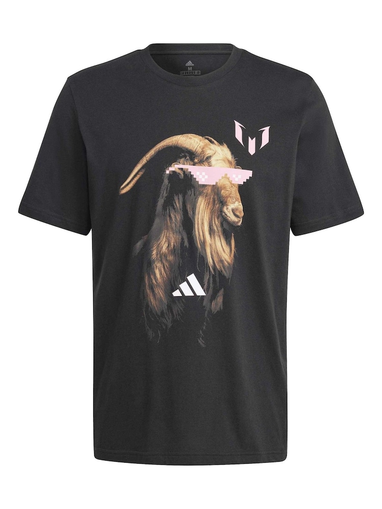 adidas Black 100% Cotton Inter Miami CF Messi Goat T-Shirt - Image 2 of 3