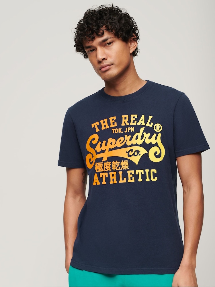 Superdry Blue Reworked Classic Graphic T-Shirt - Image 1 of 3