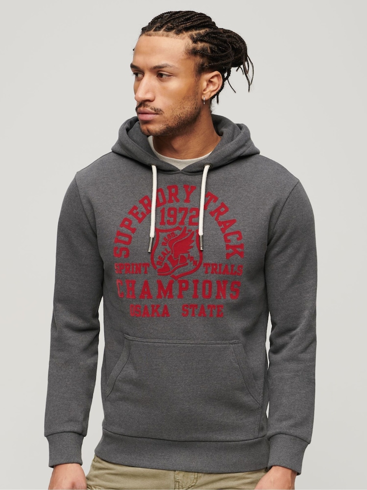 Superdry Grey Track And Field Athletic Graphic Hoodie - Image 1 of 4