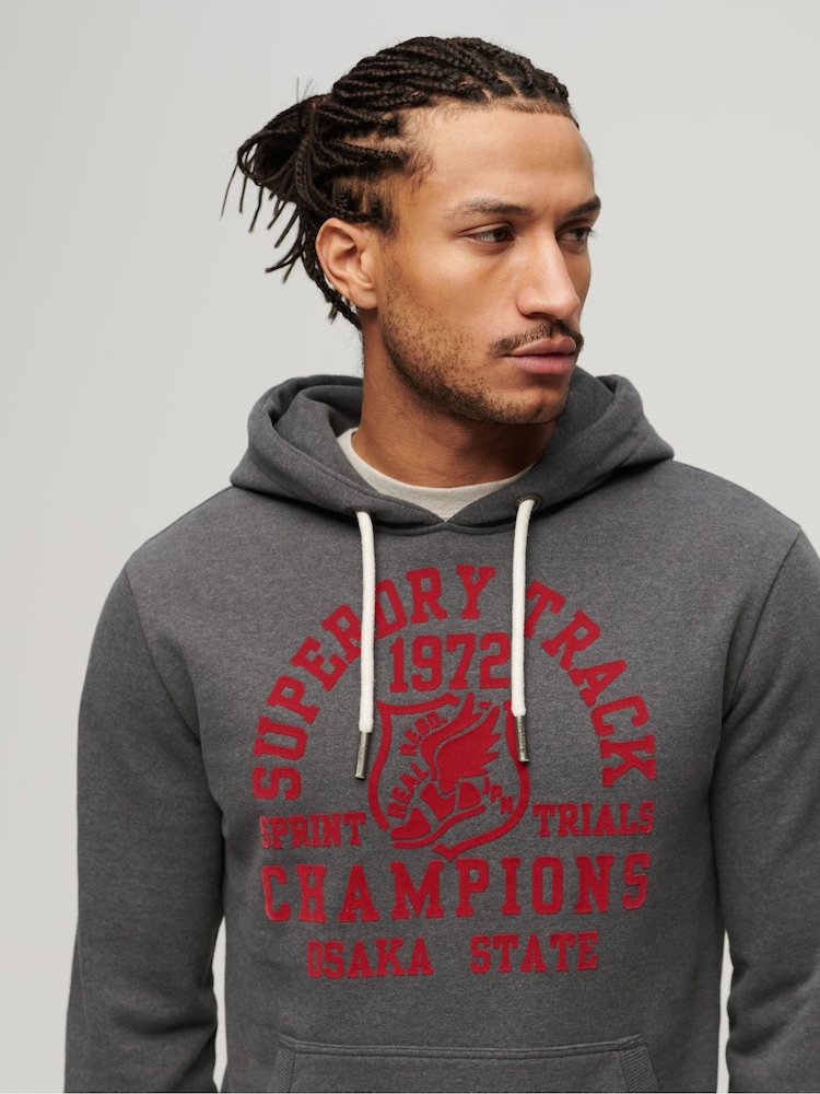 Superdry Grey Track And Field Athletic Graphic Hoodie - Image 4 of 4