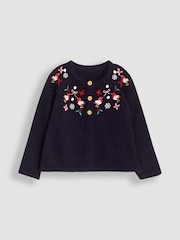 JoJo Maman Bébé Navy Robin Embroidered Cardigan - Image 1 of 3