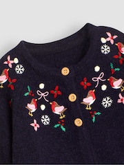 JoJo Maman Bébé Navy Robin Embroidered Cardigan - Image 3 of 3