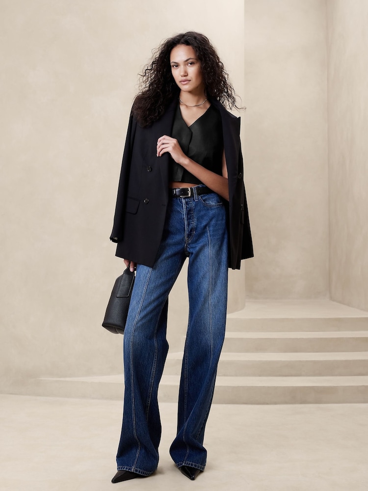 Banana Republic Black Tencel Linen Cropped Vest - Image 1 of 1 Banana Republic Black Tencel Linen Cropped Vest - Image 1 of 1