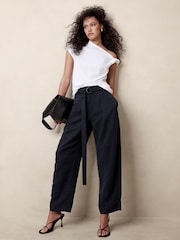 Banana Republic Blue High Waisted Barrel Tencel Linen Trousers - Image 1 of 1