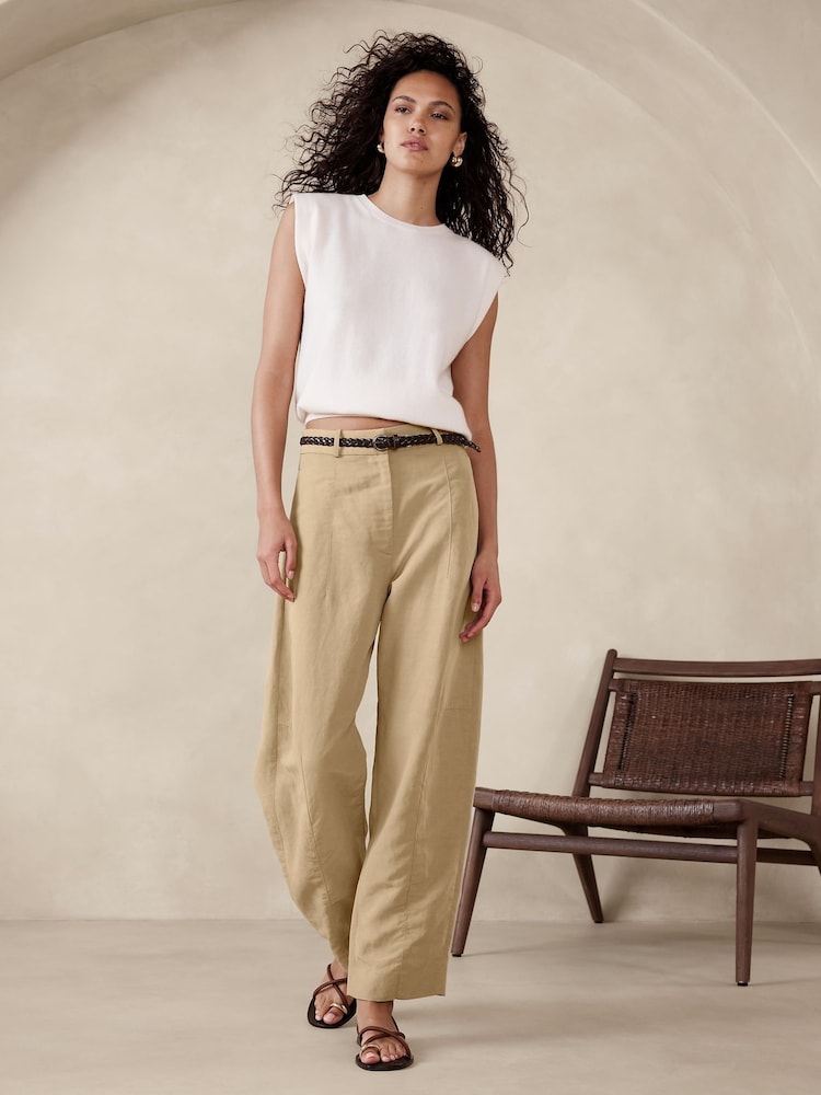 Banana Republic Neutral High Waisted Barrel Tencel Linen Trousers - Image 1 of 1 Banana Republic Neutral High Waisted Barrel Tencel Linen Trousers - Image 1 of 1