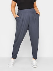Yours Curve Grey Double Pleated Harem Trousers - Image 1 of 5