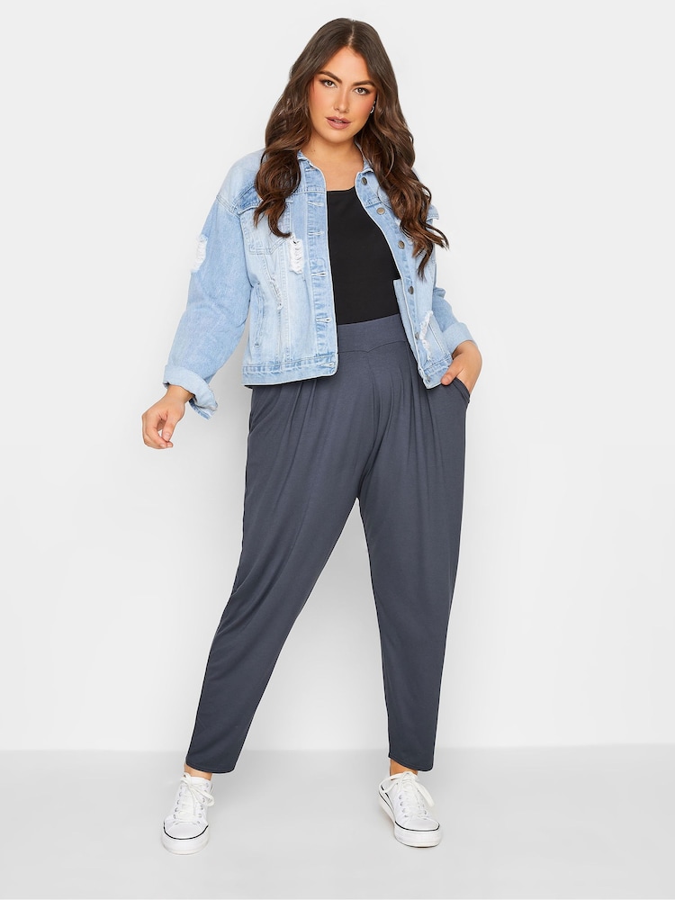 Yours Curve Grey Double Pleated Harem Trousers - Image 2 of 5