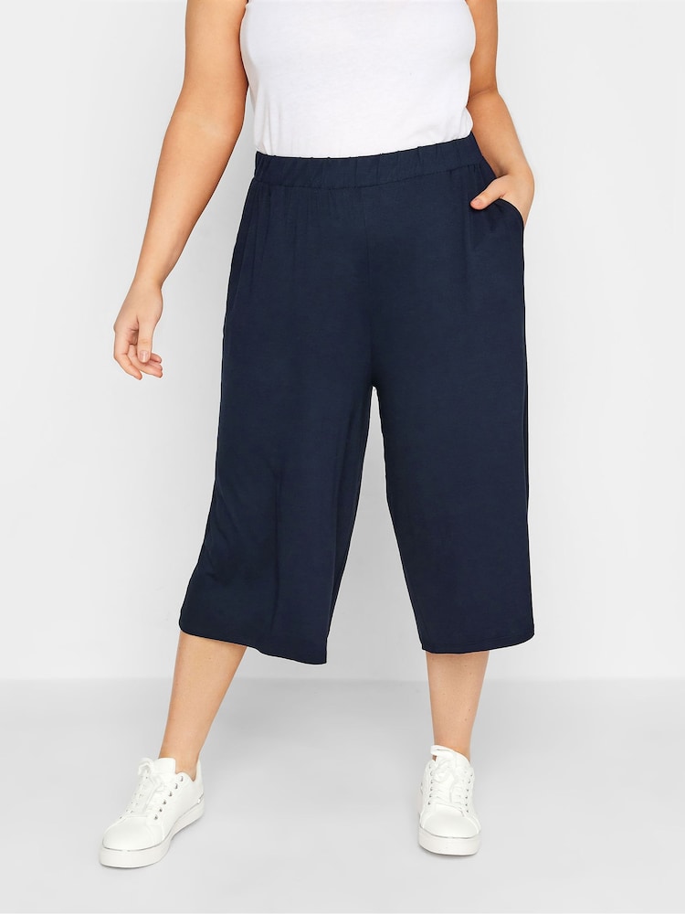 Yours Curve Blue Jersey Culottes - Image 1 of 5