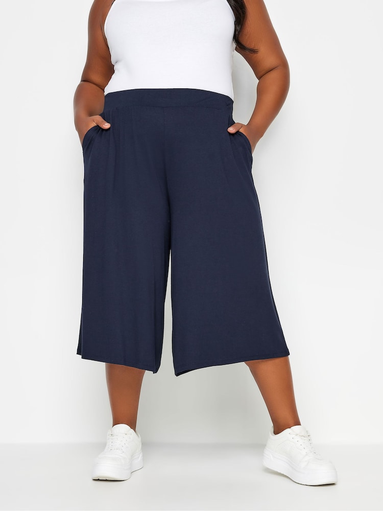 Yours Curve Blue Jersey Culottes - Image 2 of 5