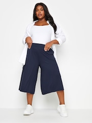 Yours Curve Blue Jersey Culottes - Image 4 of 5
