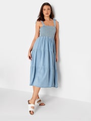 Long Tall Sally Blue 100% Cotton Shirred Tiered Dress - Image 1 of 4