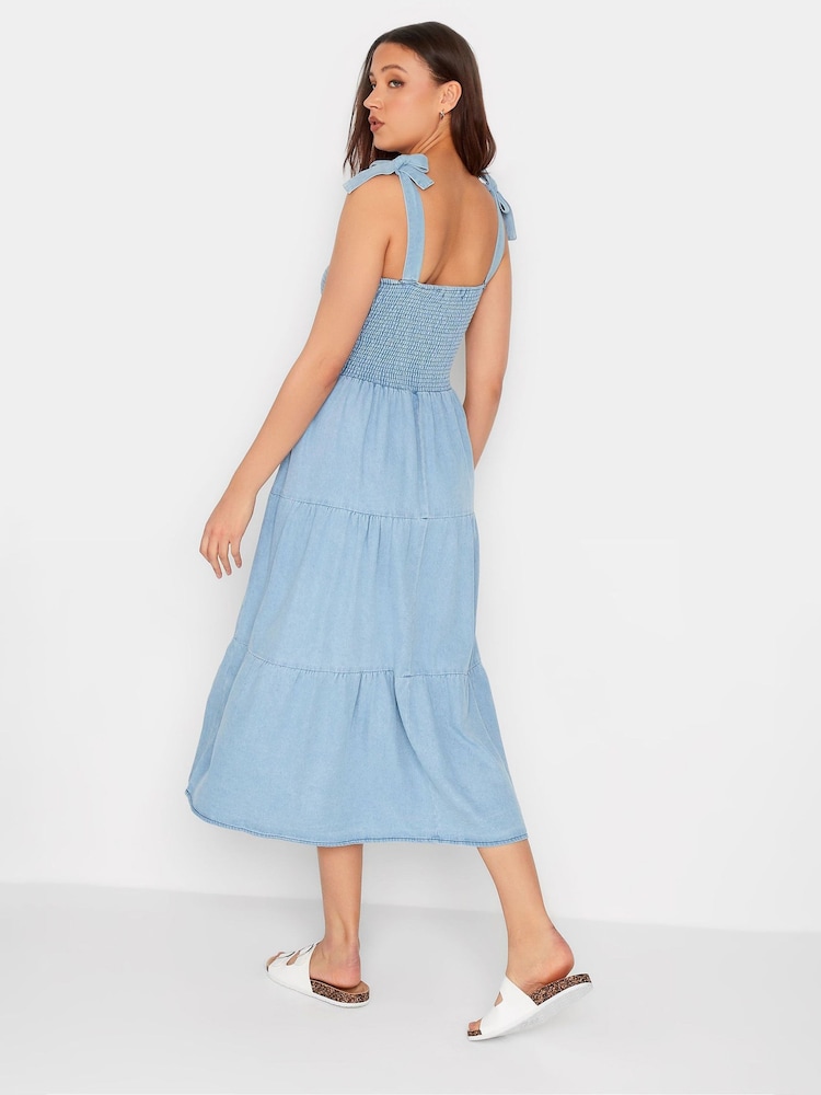 Long Tall Sally Blue 100% Cotton Shirred Tiered Dress - Image 2 of 4