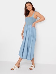 Long Tall Sally Blue 100% Cotton Shirred Tiered Dress - Image 3 of 4