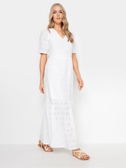 Long Tall Sally White 100% Cotton V-Neck Broderie Dress - Image 2 of 4