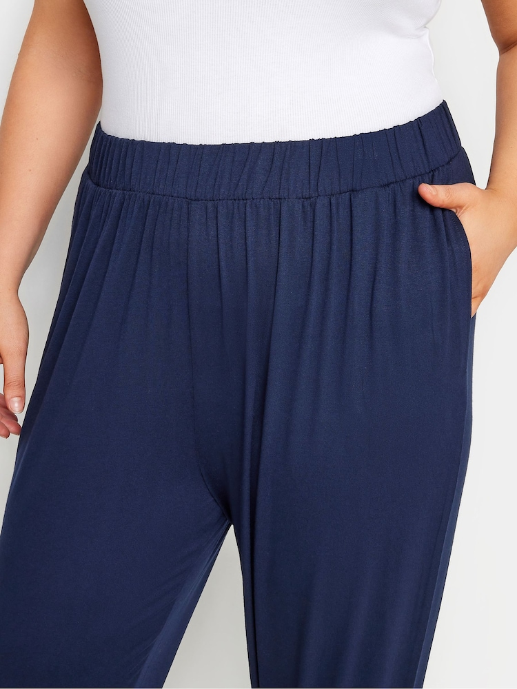 Yours Curve Blue Cropped Harem Trousers - Image 4 of 5