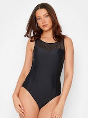 Long Tall Sally Black Mesh Active Swimsuit - Image 1 of 5