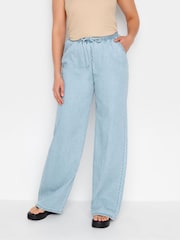 Long Tall Sally Blue Drawstring Wide Leg 100% Cotton Jeans - Image 1 of 3