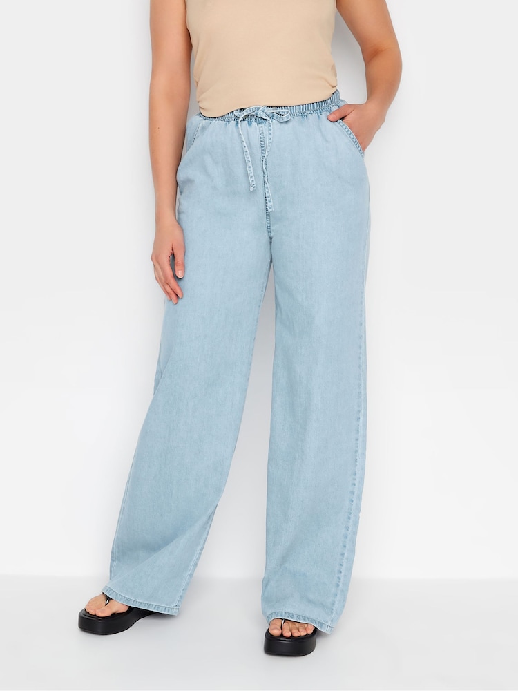 Long Tall Sally Blue Drawstring Wide Leg 100% Cotton Jeans - Image 1 of 3