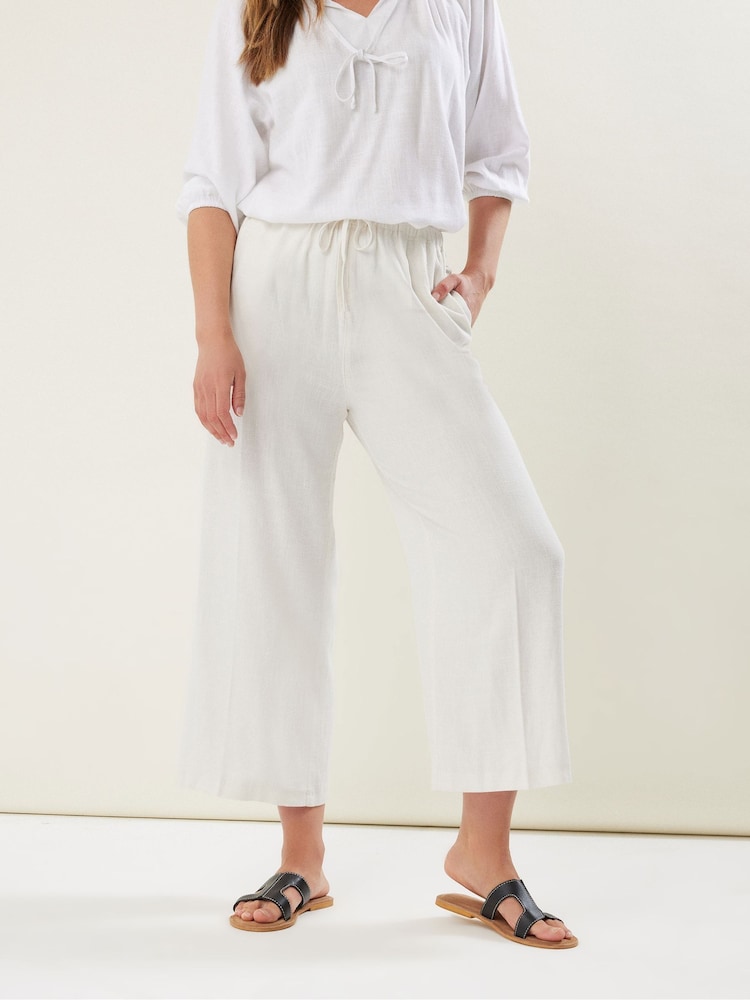 Long Tall Sally White Linen Blend Cropped Trousers - Image 1 of 4