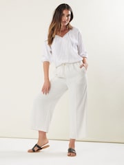 Long Tall Sally White Linen Blend Cropped Trousers - Image 3 of 4