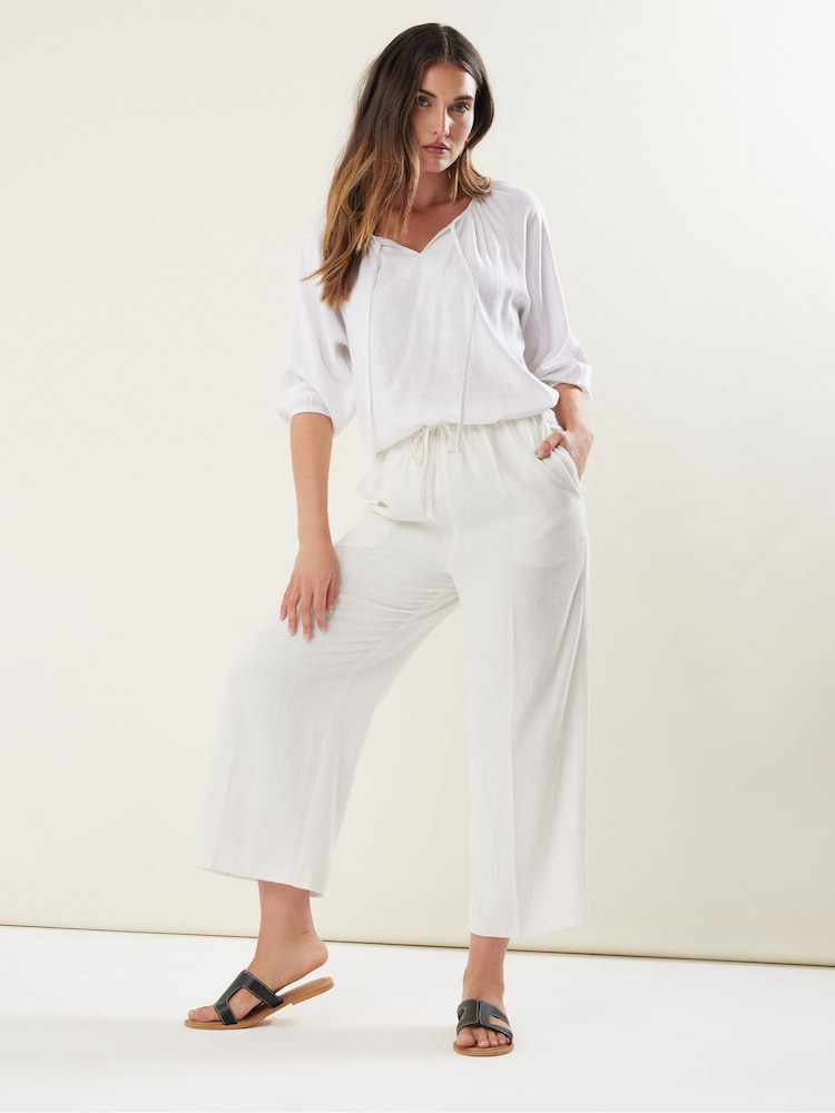 Long Tall Sally White Linen Blend Cropped Trousers - Image 3 of 4