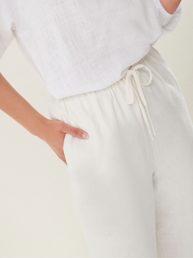 Long Tall Sally White Linen Blend Cropped Trousers - Image 4 of 4