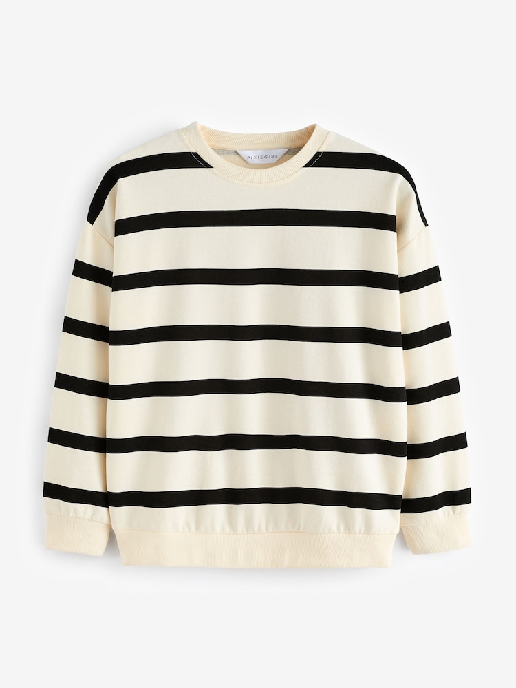 PixieGirl Petite Black Mono Stripe Sweatshirt - Image 5 of 5