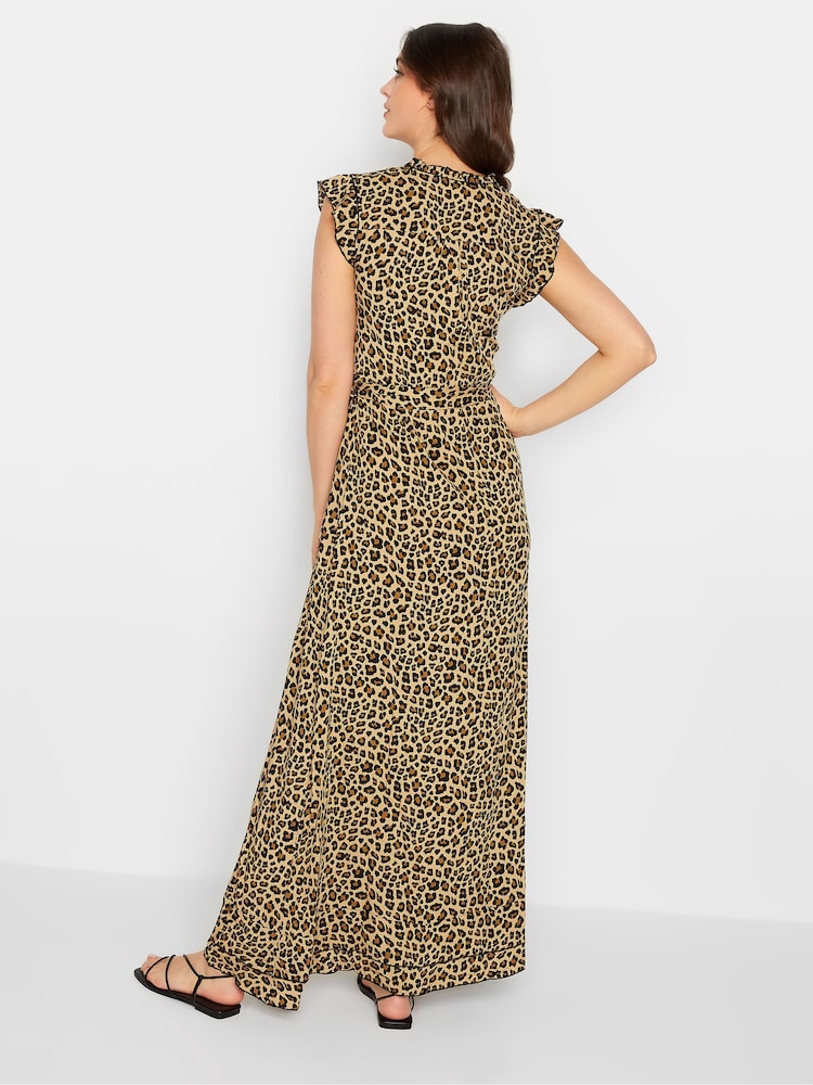 Long Tall Sally Brown Animal Print Frill Sleeve Maxi Dress - Image 2 of 4