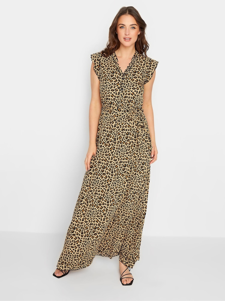 Long Tall Sally Brown Animal Print Frill Sleeve Maxi Dress - Image 4 of 4