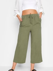 Long Tall Sally Green Linen Blend Cropped Trousers - Image 1 of 3