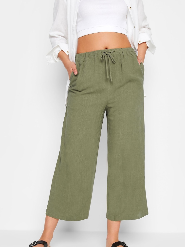 Long Tall Sally Green Linen Blend Cropped Trousers - Image 1 of 3