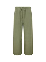 Long Tall Sally Green Linen Blend Cropped Trousers - Image 2 of 3