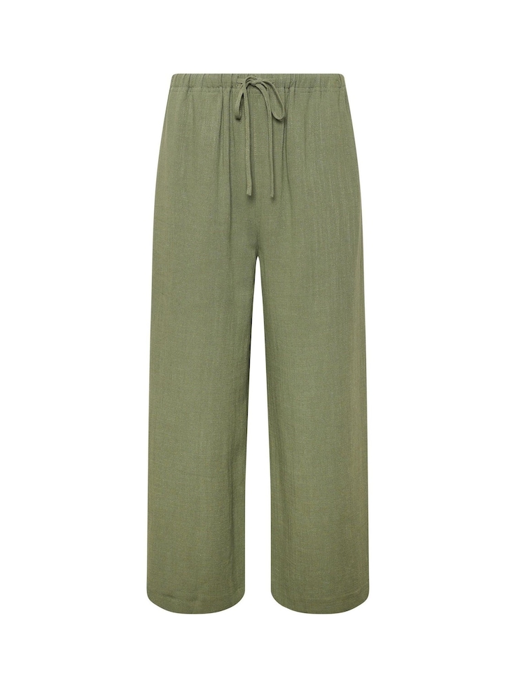 Long Tall Sally Green Linen Blend Cropped Trousers - Image 2 of 3