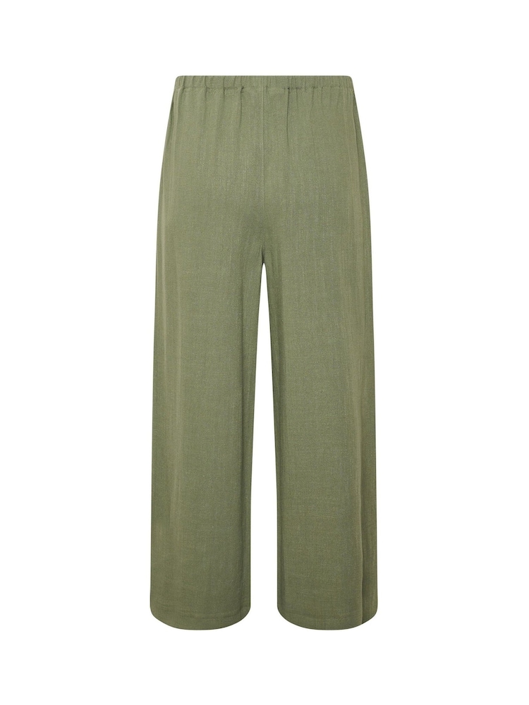 Long Tall Sally Green Linen Blend Cropped Trousers - Image 3 of 3